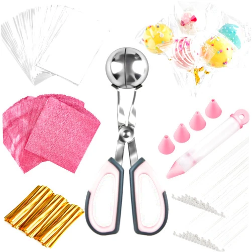 JOERSH 402Pcs Cake Pop Kit Including Cake Pop Sticks and Parcel Bags, Twist Ties, Cake Pop Roller with Handles, Decorating Pen, Candy Foil Wrappers - Lollipop Making Tools Supplies