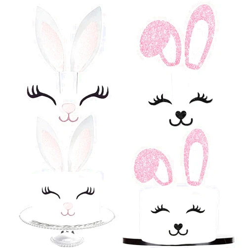 Ausejopeac 2 Pack Easter Bunny Cake Topper Party Cake Decoration,Easter Theme Rabbit Bunny Ears Cake Topper for Birthday Party, Wedding, Baby Shower, Spring Eater Party