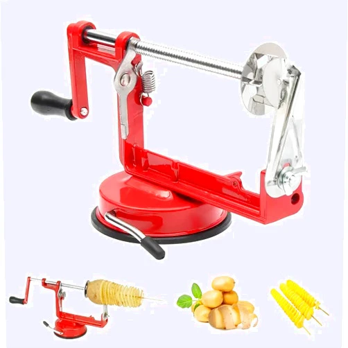 KITBECOOK Potato Tornado Spiral Slicer, Manual Twist Cutter with Suction Base, Red