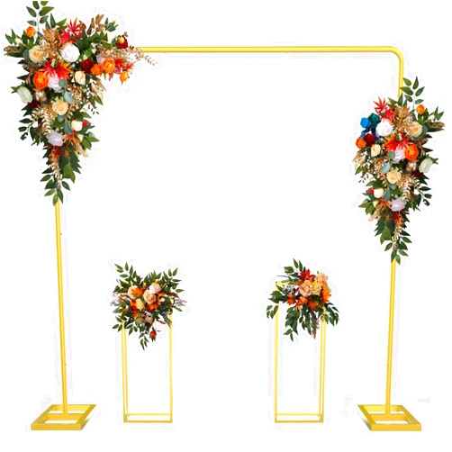 SEUNSHANY Wedding Arch Backdrop Stand, 7.2FT x 7.2FT Wedding Arches for Ceremony, Gold Balloon Arch Stand with Flower Stand for Wedding, Birthday, Baby Shower, Anniversaryand and Any Celebration