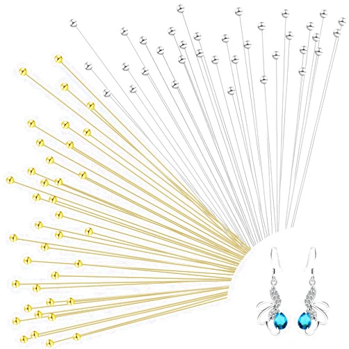 Mozeat Lens 200 Pcs Pins for Jewelry Making Jewelry Head Pins Ball Head Pins 2 Inch Brass Head Ball Pins Eye Pins for Jewelry Making Bendable Headpin for Earring Metal End Headpins Jewelry Accessories Supplies