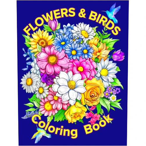 Lily William FLOWERS & BIRDS COLORING BOOK: BEAUTIFUL BLUE INK DRAWINGS: Relaxing, Mindfulness & Creativity Activity