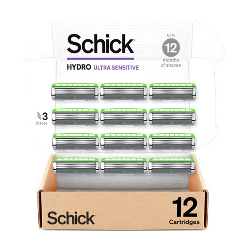 Schick Hydro Ultra Sensitive Razor Refills, 12ct | Razor Blades Refills, Razor Blades for Men, Shaving Blades for Men, Hydro Razor Blades Refill, 3 Blade Razor Heads, 12 Refills