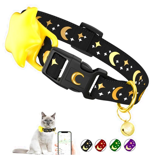 WAAAG Airtag Cat Collar,Breakaway Kitten Collar with Apple Air Tag Holder and Bells for Boy Girl Cats,Pet Cat Tracker GPS Collar Glow in The Dark,0.6 Inches in Width and Lightweight (Black, 6.5-10 Inch)