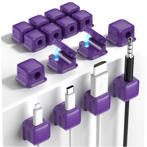 Costop 16 Pack Magnetic Cord Organizer, Easy Secure Adhesive Cable Management, Wire Holder Keeper Organizer Management, Hide/Organize Phone USB Charger Cable for Home,Office,Car,Desk,Nightstand-Dark Purple