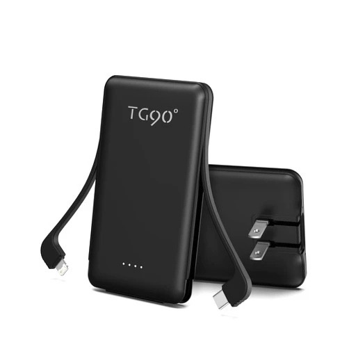 TG90° Power Bank Portable Phone Charger, 5000mAh Small Battery Pack with Built-in Foldable AC Wall Plug and Cables, Ultra Mini Battery Charger Compatible with iPhone16/15 Series and Android Devices