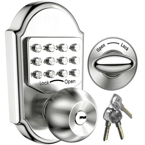 STEINBRÜCKE Keyless Entry Door Lock - Door Locks with Keypads, Deadbolt Lock Keypad Door Knob, Stainless Steel (Pass Code or Key) 100% Mechanical, No Electronic Gray