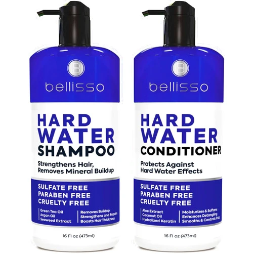 BELLISSO Hard Water Shampoo and Conditioner Set - Sulfate Free Hair Care Products for Women and Men - Moisturizing Treatment with Chelating Properties for a Deep Clean - Remover for Cleansing Mineral Build Up