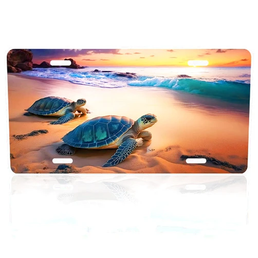 RTINRAN Sea Turtles License Plate Beach Turtle Animal License Plate Funny for Car Decoration Vanity Tag Stainless Steel Fits Any Standard Us License Plate Holder 6.2