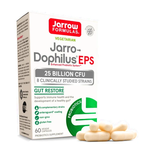 Jarrow Formulas Jarro-Dophilus EPS Gut Restore Probiotics 25 Billion CFU With 8 Clinically-Studied Strains, Dietary Supplement for Intestinal and Immune Support, 60 Veggie Capsules, 60 Day Supply