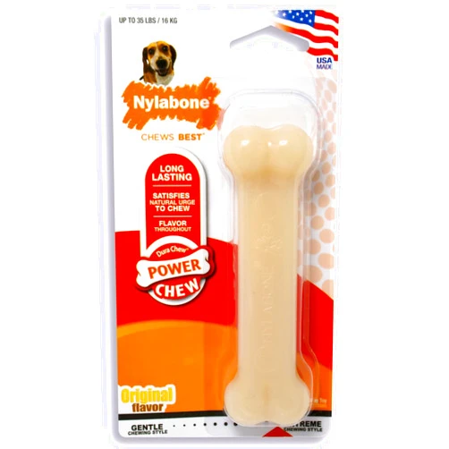 Nylabone Power Chew Classic Bone Chew Toy for Dogs, Durable Dog Toys for Aggressive Chewers, Peanut Butter Flavor, Medium/Wolf - Up to 35 lbs. (1 Count)