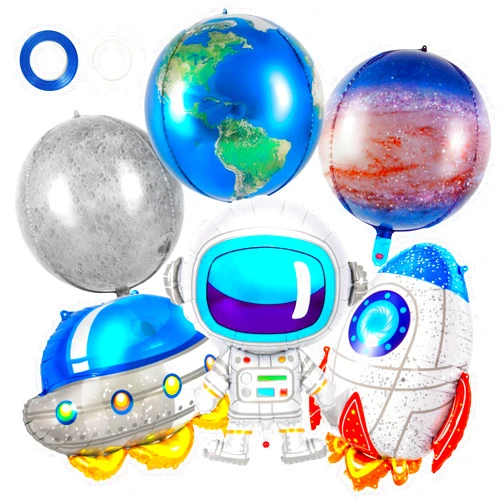 YOTHORN 6 Pcs Space Balloons and Galaxy Balloons,Outer Space Spaceship Rocket Astronauts Balloon,Flying Saucer Mylar Foil Balloons for Kids Universe Space Themed Birthday Party Decor (Galaxy)