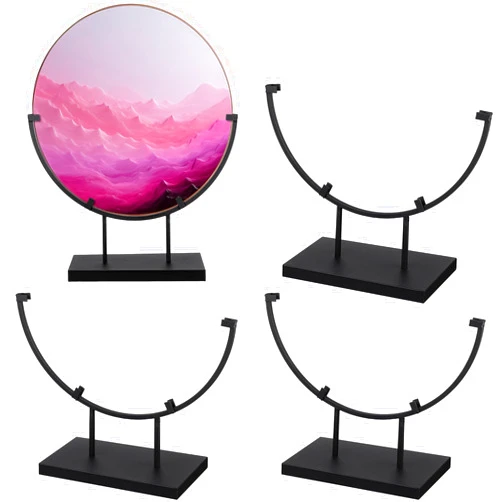 Blulu 4 Pcs 10 Inch Round Metal Display Stands for Stained Glass Art Fused Glass Display Stands Decorative Fused Glass Art Base for Plate Picture Platter Photo(Black)