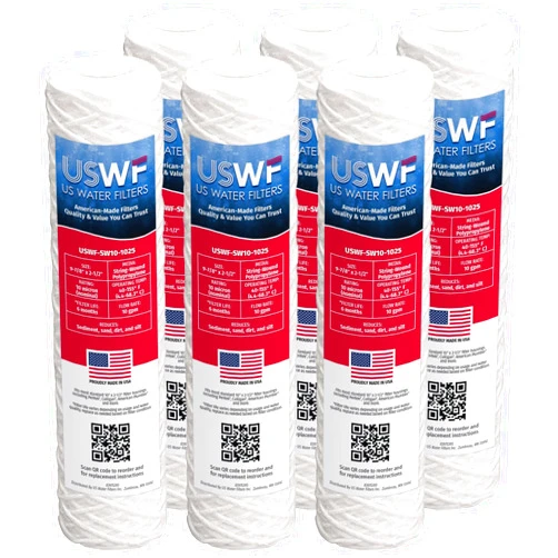 US Water Filters 10 Micron 10 Inch x 2.5 Inch | 6-Pack String-Wound Polypropylene Whole House Sediment Replacement Cartridge | Compatible with Pentek CW-F, Hydronix SWC-25-1010 | Made in the USA, US Water Filters
