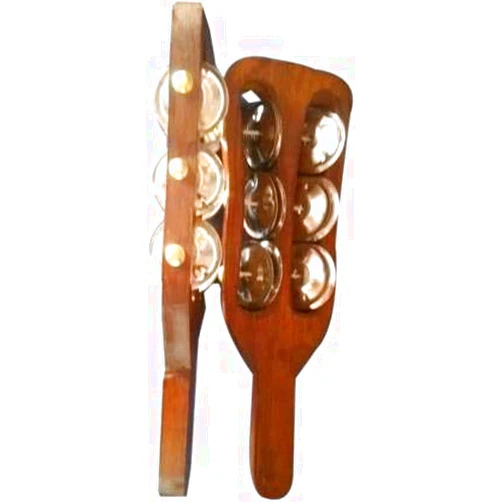 Salablez® Wooden Kartal, Indian Musical Percussion Instrument Hand-Cymbals Wooden Steel Jigal Fibre Dafli/Tambourine Indian Musical Instrument (Pack of 2)