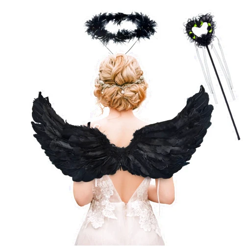 CLUEWR Angel Wings and Halo, Feather Angel Wings Costume Set for Girls Women Kids Halloween Cosplay Party