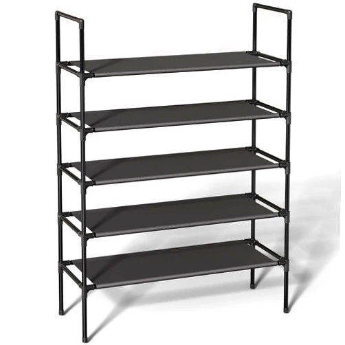 Sakugi Shoe Rack with Non-Woven Fabric - 5-Tier Shoe Organizer for Closet, Garage, Corridor & Entryway, Sturdy and Stackable, 3X-Large, Black