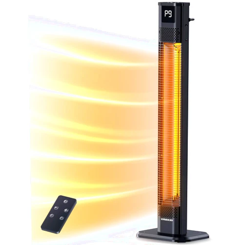 VAGKRI Outdoor Heaters, 1s Heating Carbon Infrared Patio Heaters With Remote, 9 Heat Levels, 24H Timer, IPX5 Waterproof, 42in Electric Space Heaters for Home, Office, Restaurant, Patio, and Garage
