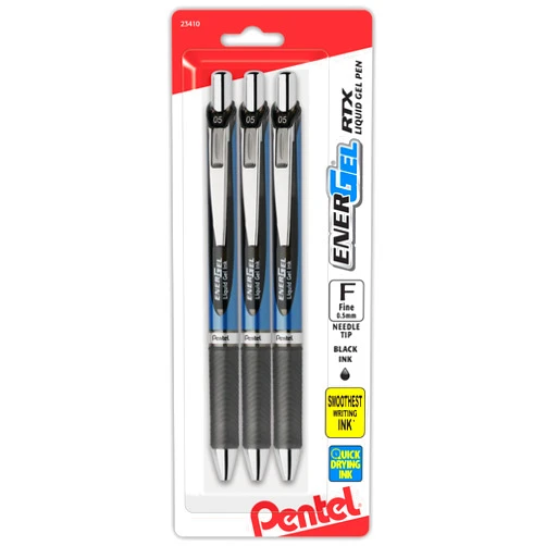 Pentel® EnerGel® Deluxe RTX Retractable Pens, Needle Point, 0.5 mm, Assorted Barrels, Black Ink, Pack Of 3