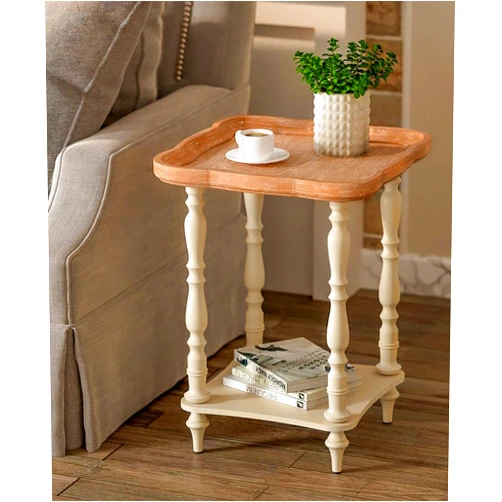 VONLUCE French Country End Table, 19'' Square Farmhouse Side Table, Distressed Wood Tray Top Rustic Accent Table for Living Room Bedroom, Small Space, Beige