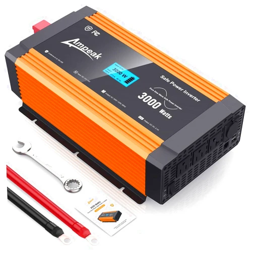 Ampeak 3000watt Safe Pure Sine Wave Inverter (FCC,UL) - 40A x12 Fuse -12V DC to 120V AC-LCD Display, 5V/3.1A USB,3 AC Hardwire Port Converter for Home, RV, Truck, Off-Grid