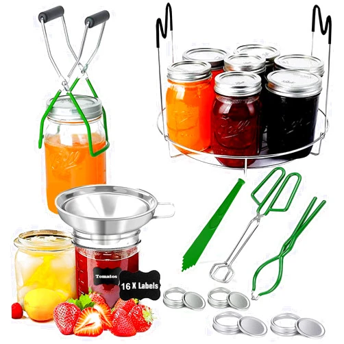 HOMMES Canning Kit,11pcs Canning Supplies starter kit Include Stainless Steel Steam Rack,Canning Funnel, Jar Lifter, Jar Wrench, Lid Lifter, Canning Tongs, Bubble Remover Tool for Mason Jars Canning Pot