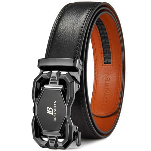 BOSTANTEN Mens Belt Leather Ratchet Belt For Men Dress and Casual with Adjustable Buckle, Trim to Fit
