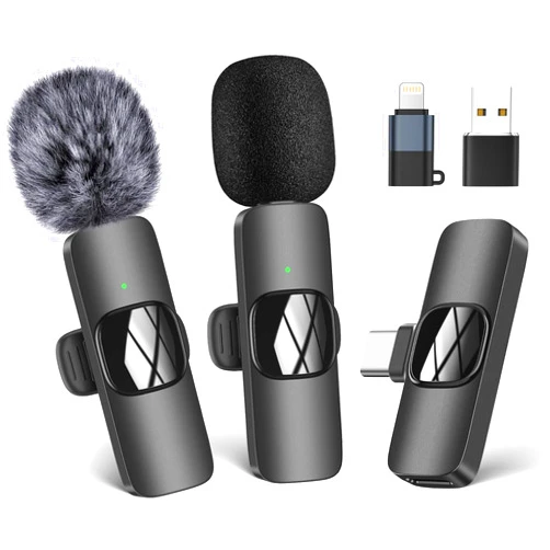 HMKCH Wireless Lavalier Microphone for Phone/iPhone/Computer, Dual Wireless Microphone for Video Recording, Live Stream, Vlog, YouTube, TikTok, Facebook, Zoom - Noise Reduction & Plug-Play