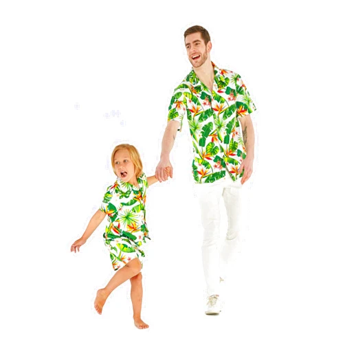 Hawaii Hangover Matching Father Son Hawaiian Luau Outfit Men Shirt Boy Shirt Shorts Classic White Flamingo