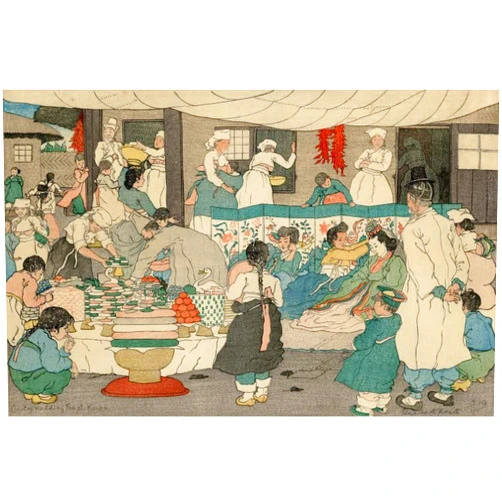 Shin Hanga and Art Reproductions Art Print Reproduction - Country Wedding Feast, Korea by Elizabeth Keith (12.5