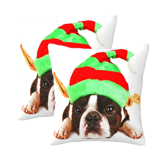 Limhibu Boston Terrier Throw Pillow Covers 18x18 Inch Farmhouse Home Room Decor for Bedroom Living Room Sofa Car Cushion Pillow Case Christmas Dog