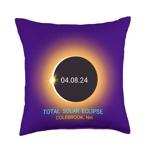 New Hampshire Total Eclipse Gear SLW 04/08/24 Colebrook NH Total Solar Eclipse 04/08/24 New Hampshire Throw Pillow, 18x18, Multicolor