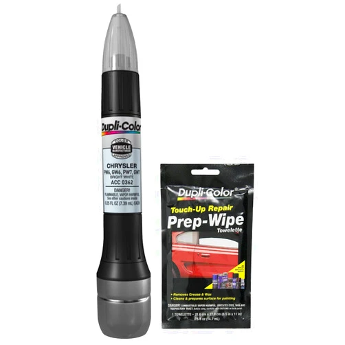 Dupli-Color ACC0362 Bright White Exact-Match Scratch Fix All-in-1 Touch-Up Paint for Chrysler Vehicles (GW6,GW7,PW6,PW7) Bundle with Prep Wipe Towelette (2 Items)