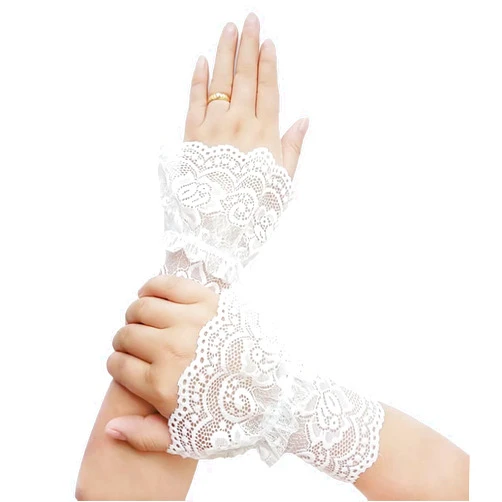 CENAST Women's Short Lace Gloves Fingerless for Driving Wedding Wrist Length Bridal Prom Gloves