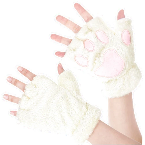 Telooco Cat Paws Gloves Cute Fingerless Furry Paws Kawaii Half Finger Paws Therian Cosplay Costume Accessories for Halloween