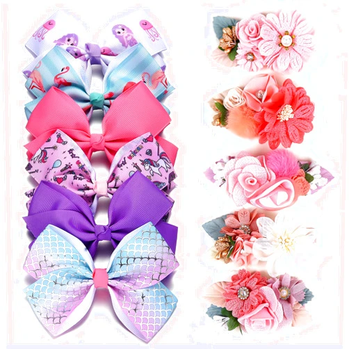 Fsmiling 5 Inch Hair Bows for Girls Boutique Ribbon Artificial Floral Hair Bow Clips Hair Accessory for Girls Taylor Swift Mexican Fiesta,11pcs