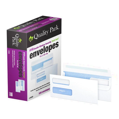 Quality Park #10 Double-Window Self-Seal Security Envelopes, For Business Statements, Invoices, 4-1/8