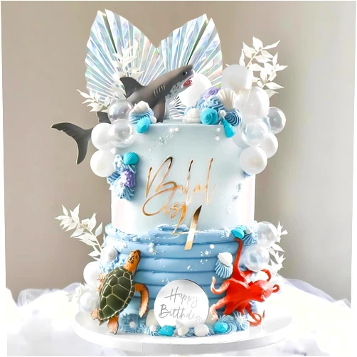 DRWATE Shark Cake Toppers Shark Turtle Octopus Figurines Decorations Under the Sea Cake Topper Ball Cake Toppers for Ocean Theme Party Shark Birthday Baby Shower Sea Party Supplies (style 01)