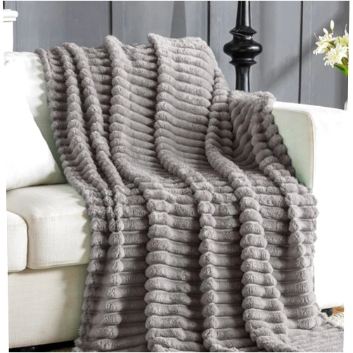 Jungle Star Wider Striped 380gsm Thick Grey Throw Blanket for Couch Super Soft Cozy Blankets for Women Fuzzy Fleece White Blanket for Bed Sofa 50x60