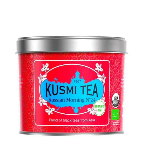 Kusmi Tea - Russian Morning No.24 - Organic Black Tea - Blend of Asian Black Teas - Grand Yunnan, Ceylon & Assam - Smooth, Flavourful, Caffeinated Tea - Loose Leaf Tea - Tin Box of 3.5 oz