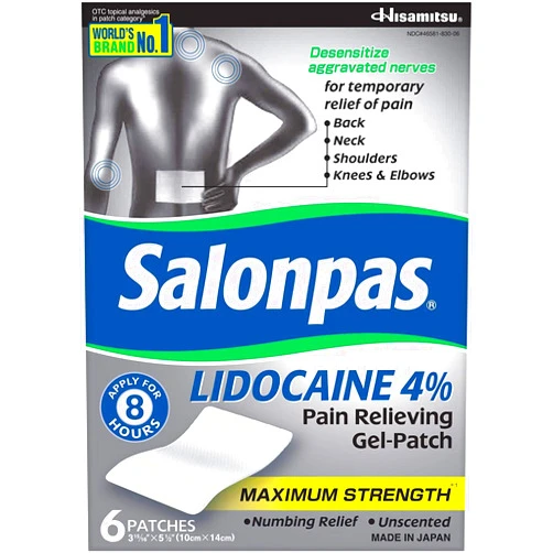 Salonpas LIDOCAINE (5 PACK Bundle) Pain Relieving Maximum Strength Gel Patch!