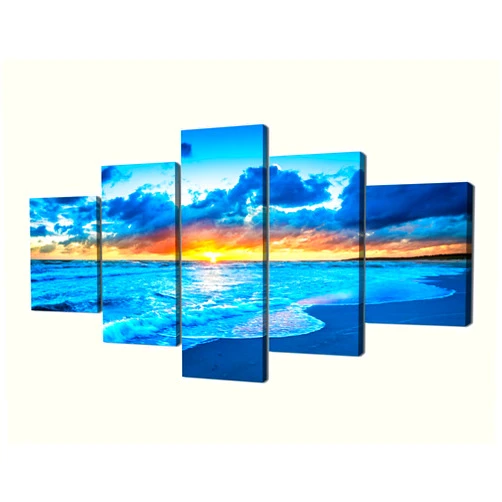 Yatsen Bridge Canvas Painting Beach Ocean Sunrise Modern Landscape Painting on Canvas 5 Piece Print HD Sea View Pictures Giclee Artwork Wall Art for Living Room Home Decor Wooden Framed Stretched (60''W x 32''H)
