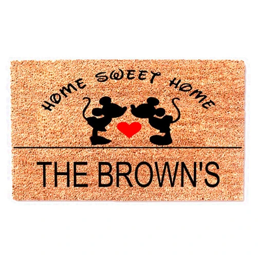 MaxEcor Personalized Mickey and Minni Mouse Kissing Heart Funny Doormat Decor Home Sweet Home Best Door Welcome Custom Mat New House Wedding Registry Bridesmaid Anniversary Valentine Birthday Gift