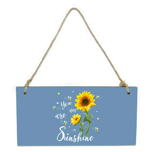 Chic D Welcome Wood Signs for Porch, Farmhouse Sunflower Haze Blue Custom Wooden Signs, Vintage Bees Sunshine Personalized Wooden Plaque Crafts Sign Wall Pediments Decoration, 8x4in(20x10cm)