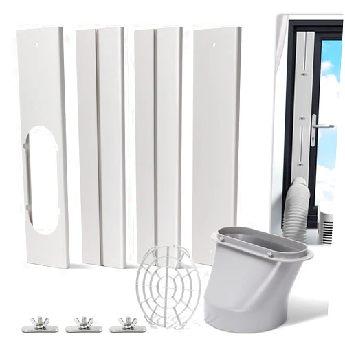 KLOLKUTTA Portable Air Conditioner Window Kit with Coupler, 5.9 Inch Adjustable Window Seal Plate for A/C Units, Universal Sliding AC Vent Kit for Ducting