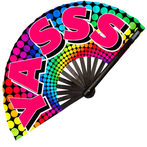 SoJourner Bags Techno Festival Fan - Rave Fan - Large Folding Fan for Raves, Burlesque, Rainbow Outfits for Women & Festival Accessories - Clack Fan Hand Fan