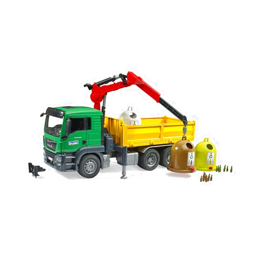 Bruder 03753 Man TGS Truck with Loading Crane, 3 Recycling Containers and Bottles