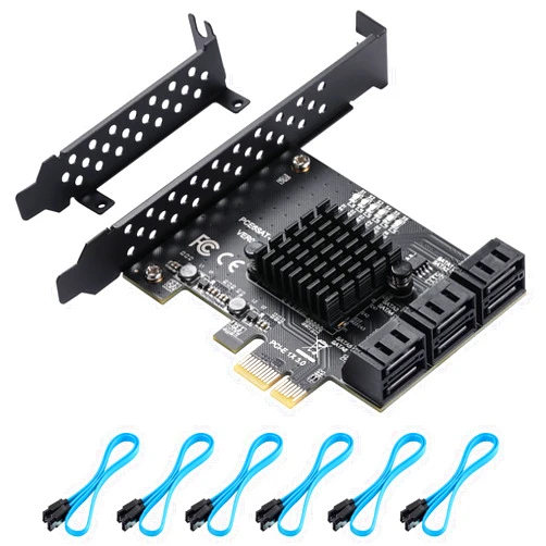 BEYIMEI PCIe SATA Card 6 Ports, 6 Gbps SATA 3.0 PCIe Card,PCIe to SATA Controller Expansion Card, SATA 3.0 Non-Raid,with 6 SATA Cables and Low Profile Bracket (ASMedia ASM1166)