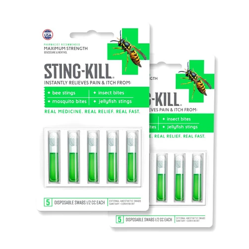 Sting-Kill First Aid Anesthetic Swabs, Instant Pain + Itch Relief From Bee Stings and Bug Bites, 5-count (pack of 2)