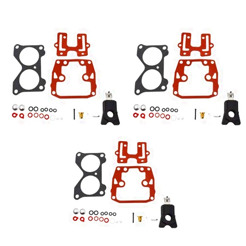 ALL-CARB 3 x Carburetor Carb Repair Kits with Float Replacement for Johnson Evinrude V4 85 90 100 115 125 140 HP and V6 150 155 175 185 200 235 HP
